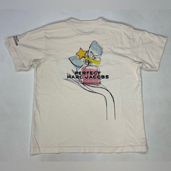 Marc Jacobs Perfect As I Am Perfume Graphic T-shirt Women Medium Cream - Picture 1 of 8
